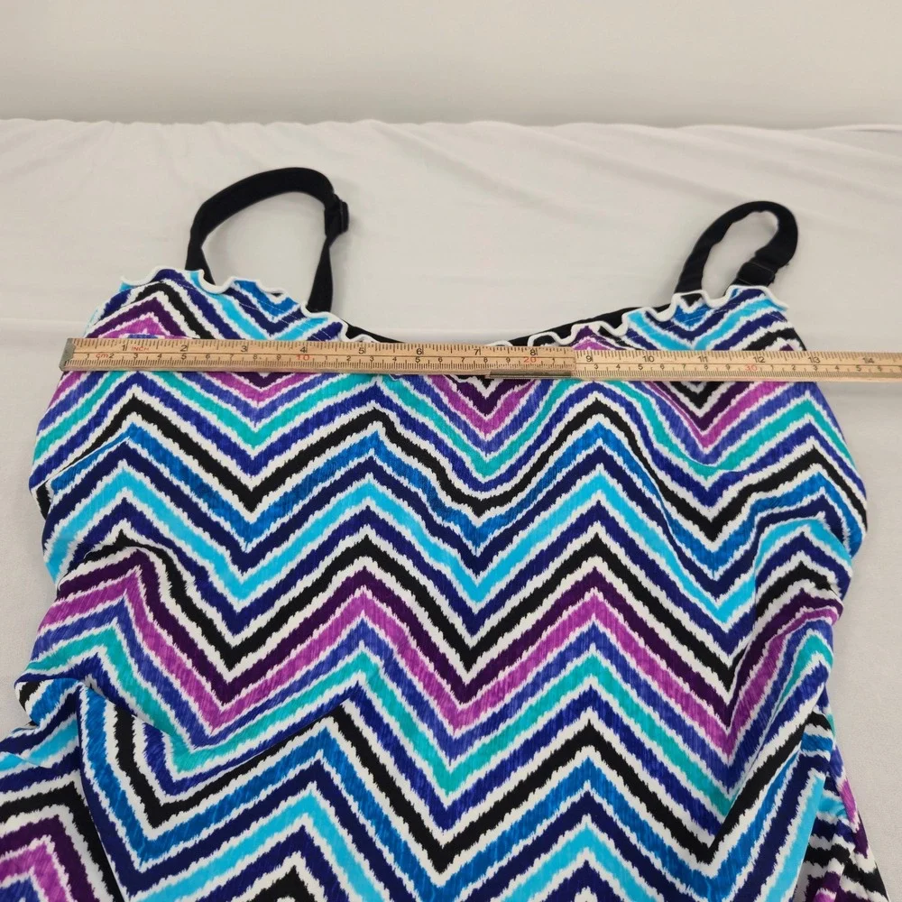 Profile by Gottex Tankini Top Women 34E Blue Purple Chevron Scalloped Vacation